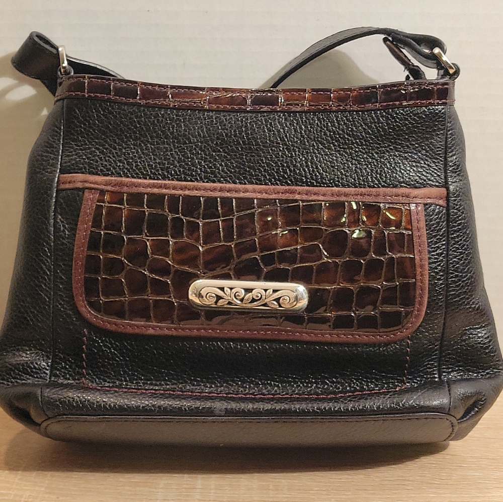 Brighton Black Leather Organizer Shoulder Bag